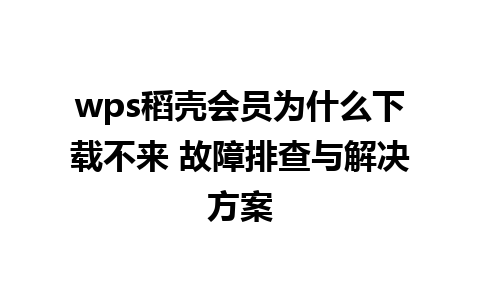 wps稻壳会员为什么下载不来 故障排查与解决方案