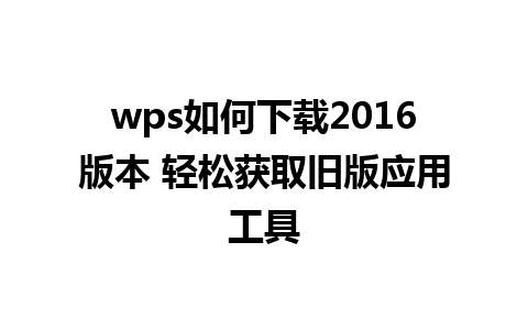 wps如何下载2016版本 轻松获取旧版应用工具