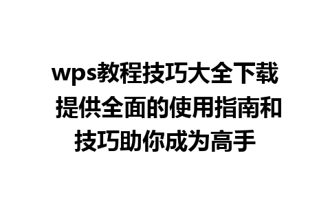 wps教程技巧大全下载 提供全面的使用指南和技巧助你成为高手