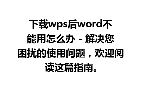 下载wps后word不能用怎么办 - 解决您困扰的使用问题，欢迎阅读这篇指南。