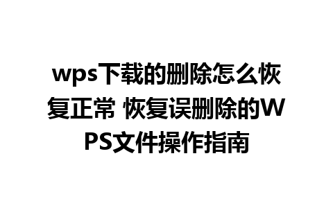 wps下载的删除怎么恢复正常 恢复误删除的WPS文件操作指南