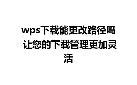 wps下载能更改路径吗 让您的下载管理更加灵活