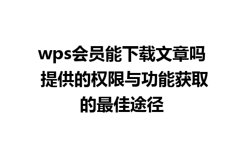 wps会员能下载文章吗 提供的权限与功能获取的最佳途径