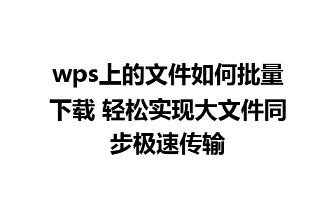 wps上的文件如何批量下载 轻松实现大文件同步极速传输