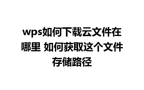 wps如何下载云文件在哪里 如何获取这个文件存储路径