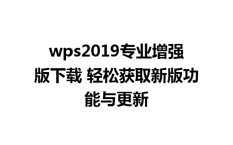 wps2019专业增强版下载 轻松获取新版功能与更新