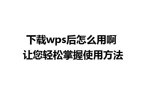 下载wps后怎么用啊 让您轻松掌握使用方法