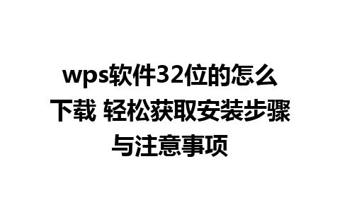 wps软件32位的怎么下载 轻松获取安装步骤与注意事项