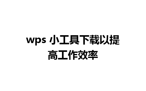 wps 小工具下载以提高工作效率