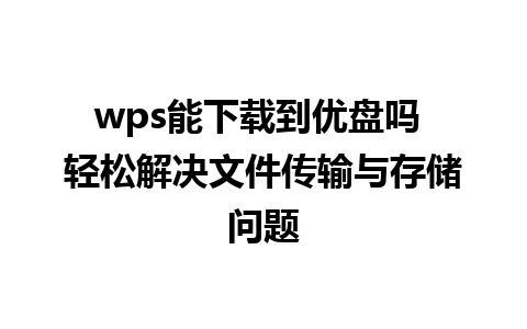 wps能下载到优盘吗 轻松解决文件传输与存储问题