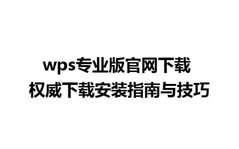 wps专业版官网下载 权威下载安装指南与技巧