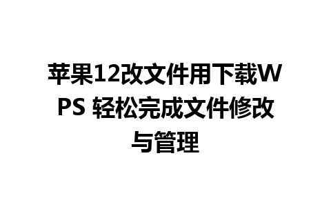 苹果12改文件用下载WPS 轻松完成文件修改与管理