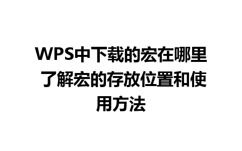 WPS中下载的宏在哪里 了解宏的存放位置和使用方法