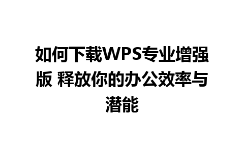 如何下载WPS专业增强版 释放你的办公效率与潜能