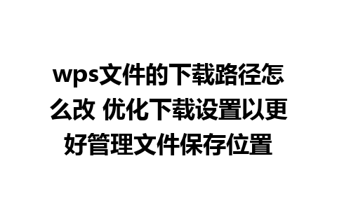 wps文件的下载路径怎么改 优化下载设置以更好管理文件保存位置