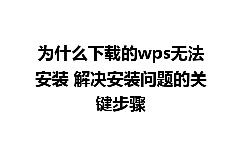 为什么下载的wps无法安装 解决安装问题的关键步骤