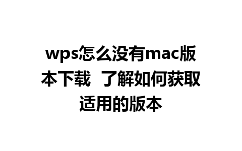 wps怎么没有mac版本下载  了解如何获取适用的版本