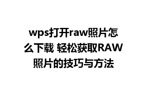 wps打开raw照片怎么下载 轻松获取RAW照片的技巧与方法