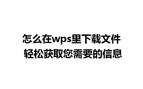 怎么在wps里下载文件 轻松获取您需要的信息