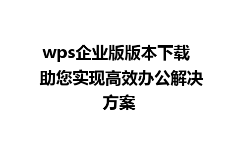 wps企业版版本下载  助您实现高效办公解决方案