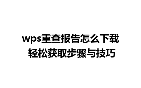 wps重查报告怎么下载 轻松获取步骤与技巧