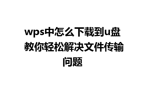 wps中怎么下载到u盘 教你轻松解决文件传输问题