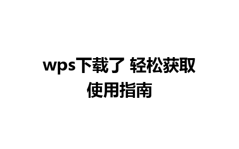 wps下载了 轻松获取使用指南