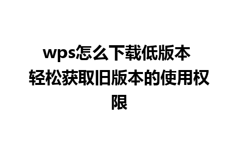 wps怎么下载低版本 轻松获取旧版本的使用权限