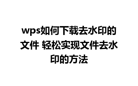 wps如何下载去水印的文件 轻松实现文件去水印的方法