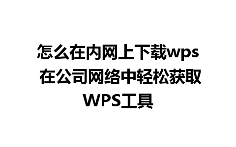 怎么在内网上下载wps 在公司网络中轻松获取WPS工具