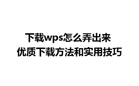 下载wps怎么弄出来 优质下载方法和实用技巧