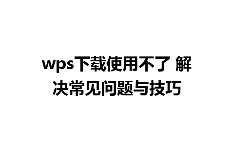 wps下载使用不了 解决常见问题与技巧