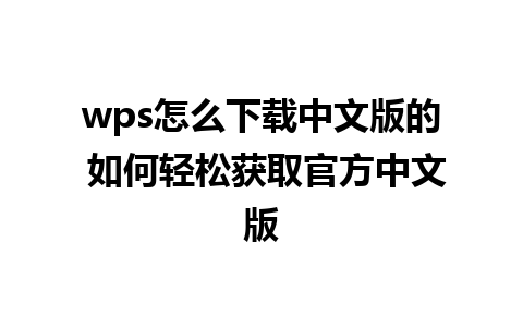 wps怎么下载中文版的 如何轻松获取官方中文版