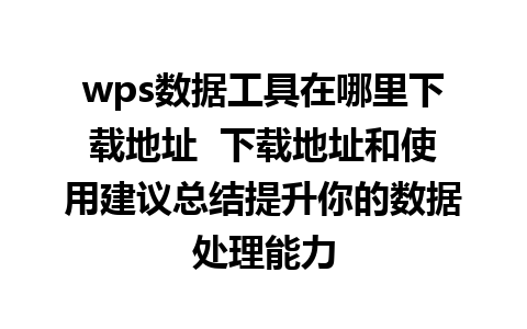 wps数据工具在哪里下载地址  下载地址和使用建议总结提升你的数据处理能力