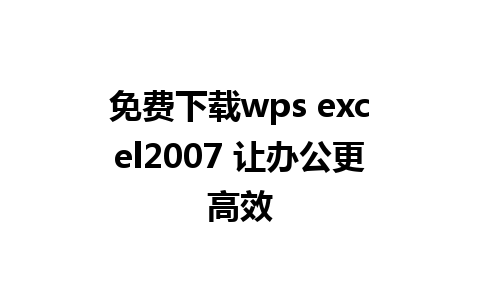 免费下载wps excel2007 让办公更高效