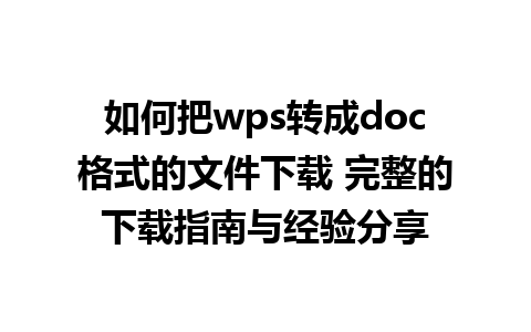 如何把wps转成doc格式的文件下载 完整的下载指南与经验分享