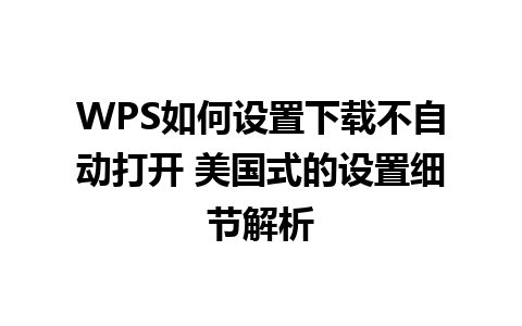 WPS如何设置下载不自动打开 美国式的设置细节解析