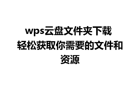 wps云盘文件夹下载 轻松获取你需要的文件和资源