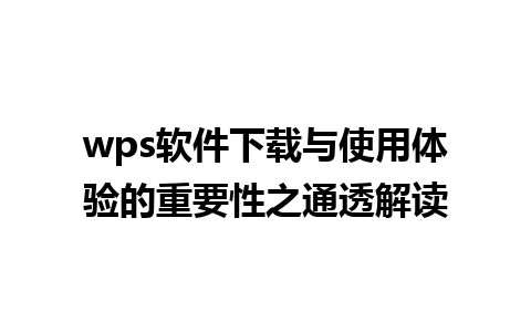 wps软件下载与使用体验的重要性之通透解读