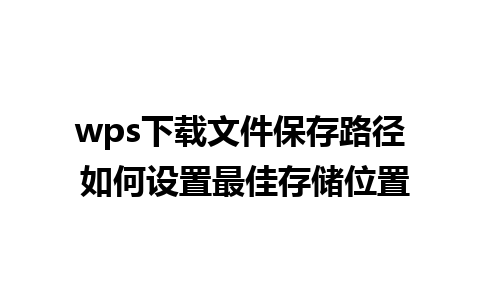 wps下载文件保存路径 如何设置最佳存储位置