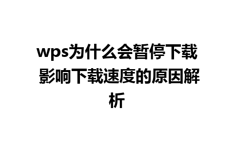 wps为什么会暂停下载 影响下载速度的原因解析