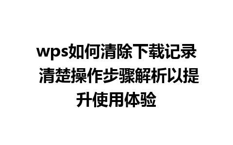 wps如何清除下载记录 清楚操作步骤解析以提升使用体验