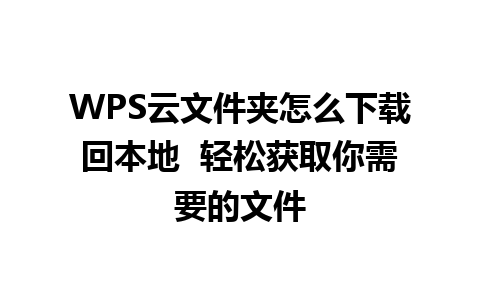 WPS云文件夹怎么下载回本地  轻松获取你需要的文件