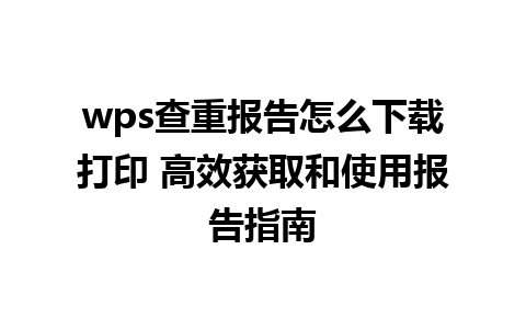 wps查重报告怎么下载打印 高效获取和使用报告指南