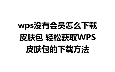 wps没有会员怎么下载皮肤包 轻松获取WPS皮肤包的下载方法