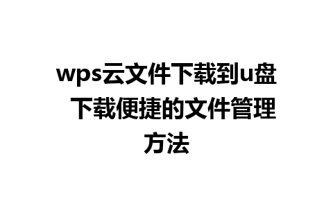 wps云文件下载到u盘  下载便捷的文件管理方法