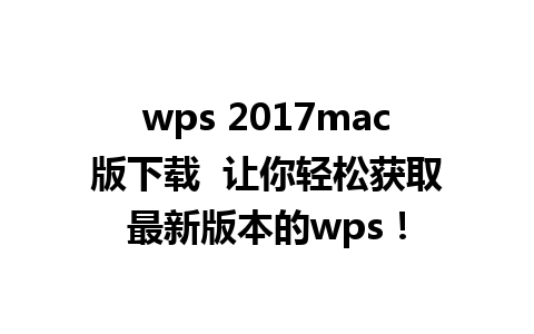 wps 2017mac版下载  让你轻松获取最新版本的wps！