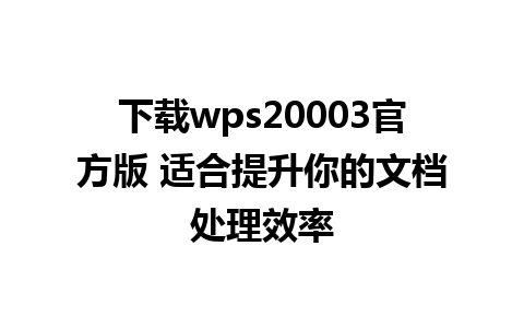 下载wps20003官方版 适合提升你的文档处理效率