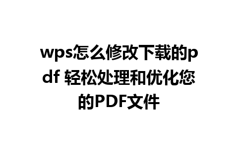 wps怎么修改下载的pdf 轻松处理和优化您的PDF文件