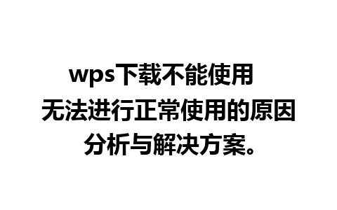 wps下载不能使用  无法进行正常使用的原因分析与解决方案。